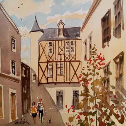 Painting Ruelle fleurie by De León Lévi Marcelo | Painting Figurative Watercolor Pop icons, Urban