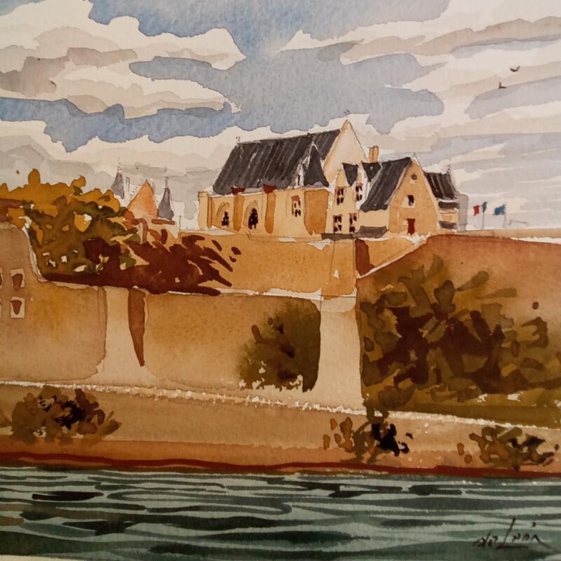Painting Depuis la rivière by De León Lévi Marcelo | Painting Figurative Urban Watercolor