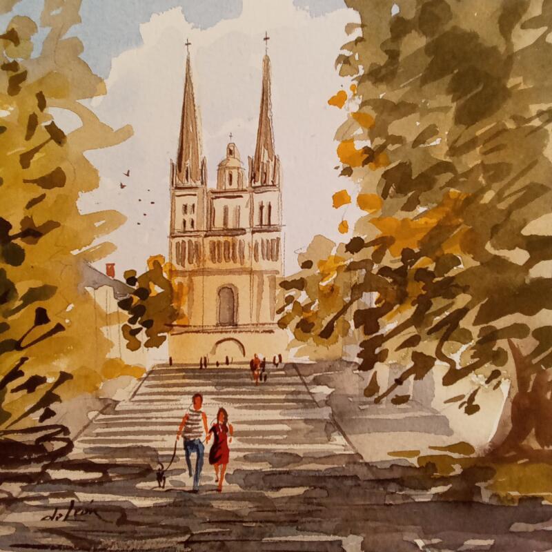 Painting Montée Saint-Maurice by De León Lévi Marcelo | Painting Figurative Urban Watercolor