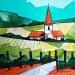 Gemälde Vignes 5 (église) von Langlois Jean-Luc | Gemälde Figurativ Landschaften Aquarell