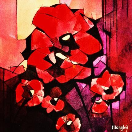 Painting Fleurs 4 (violet) by Langlois Jean-Luc | Painting Figurative Watercolor Nature, Pop icons