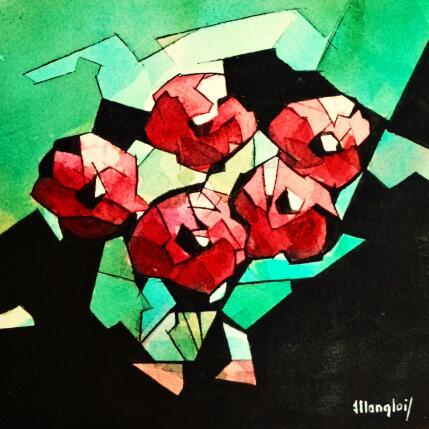 Painting Fleurs 5 (bouquet) by Langlois Jean-Luc | Painting Figurative Watercolor Nature, Pop icons
