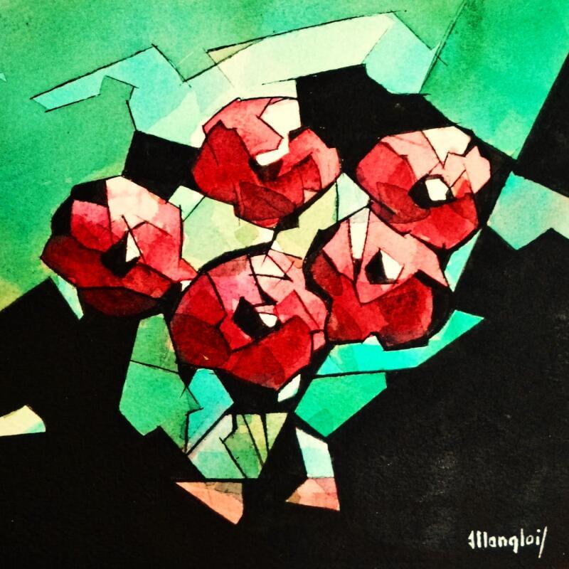 Gemälde Fleurs 5 (bouquet) von Langlois Jean-Luc | Gemälde Figurativ Natur Aquarell