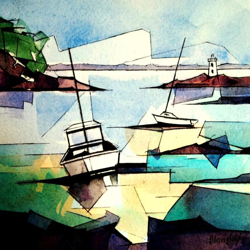 Peinture Marée basse (parme) par Langlois Jean-Luc | Tableau Figuratif Marine Nature Aquarelle