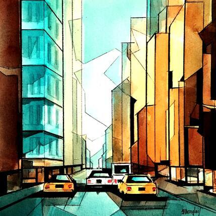 Gemälde New-York 1 (4V) von Langlois Jean-Luc | Gemälde Figurativ Aquarell Urban