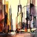 Peinture New-York 2 (violet) par Langlois Jean-Luc | Tableau Figuratif Urbain Aquarelle