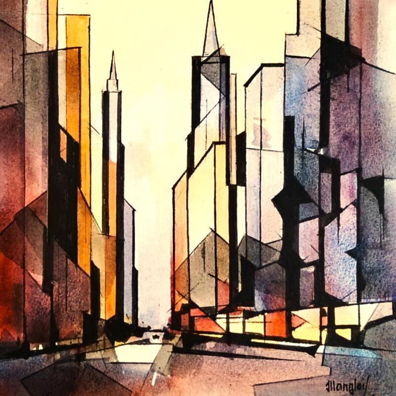 Peinture New-York 2 (violet) par Langlois Jean-Luc | Tableau Figuratif Urbain Aquarelle