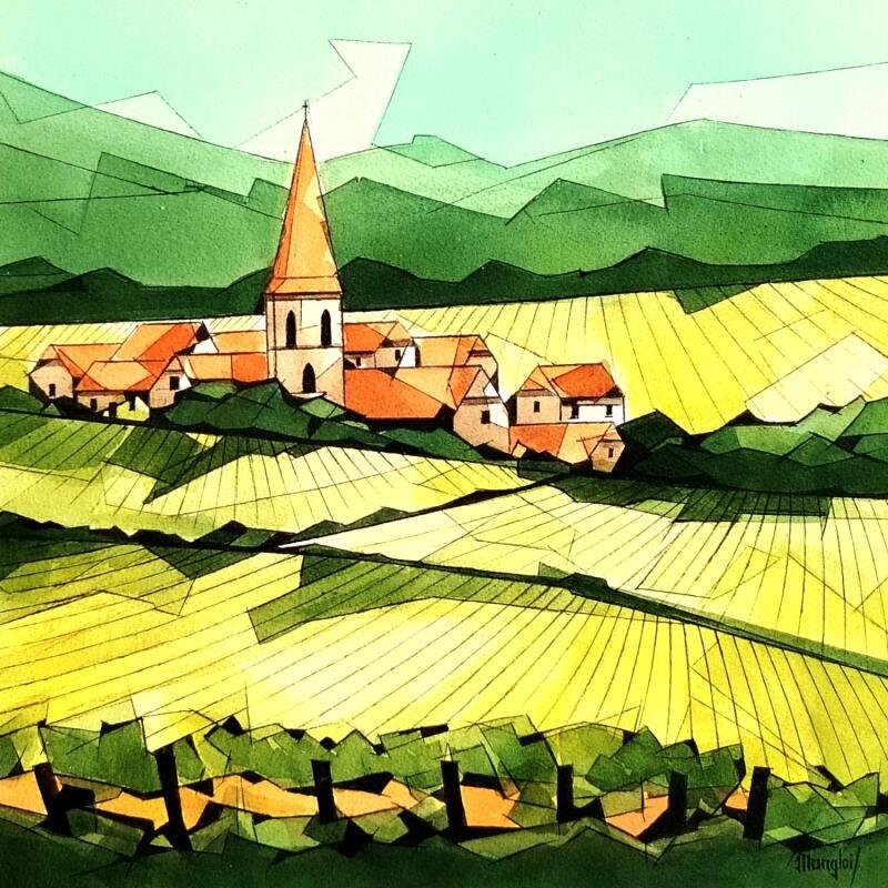 Peinture Vignes par Langlois Jean-Luc | Tableau Figuratif Paysages Aquarelle