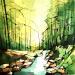 Gemälde Ruisseau 1 (vert) von Langlois Jean-Luc | Gemälde Natur Aquarell