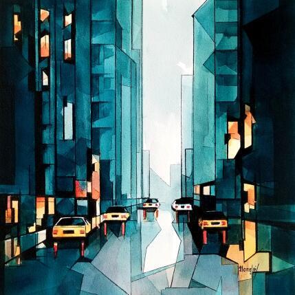 Gemälde New-York 1 (bleu) von Langlois Jean-Luc | Gemälde Figurativ Aquarell Urban