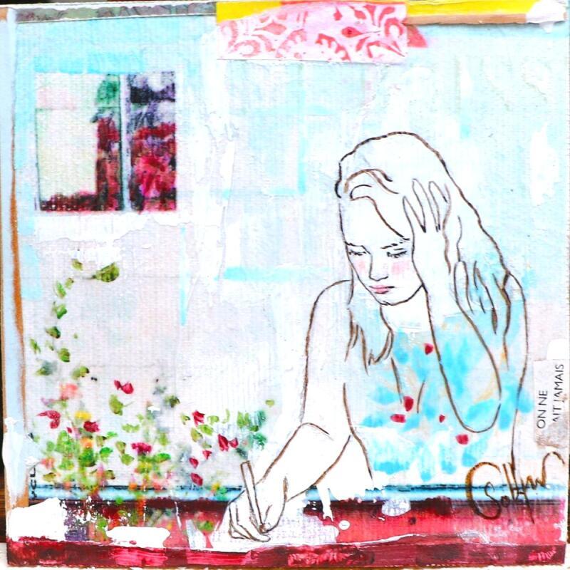 Peinture SEMAILLES par Sablyne | Tableau Art Singulier Scènes de vie Bois Carton Acrylique Collage Encre Pastel Feuille d'or Upcycling Papier Pigments