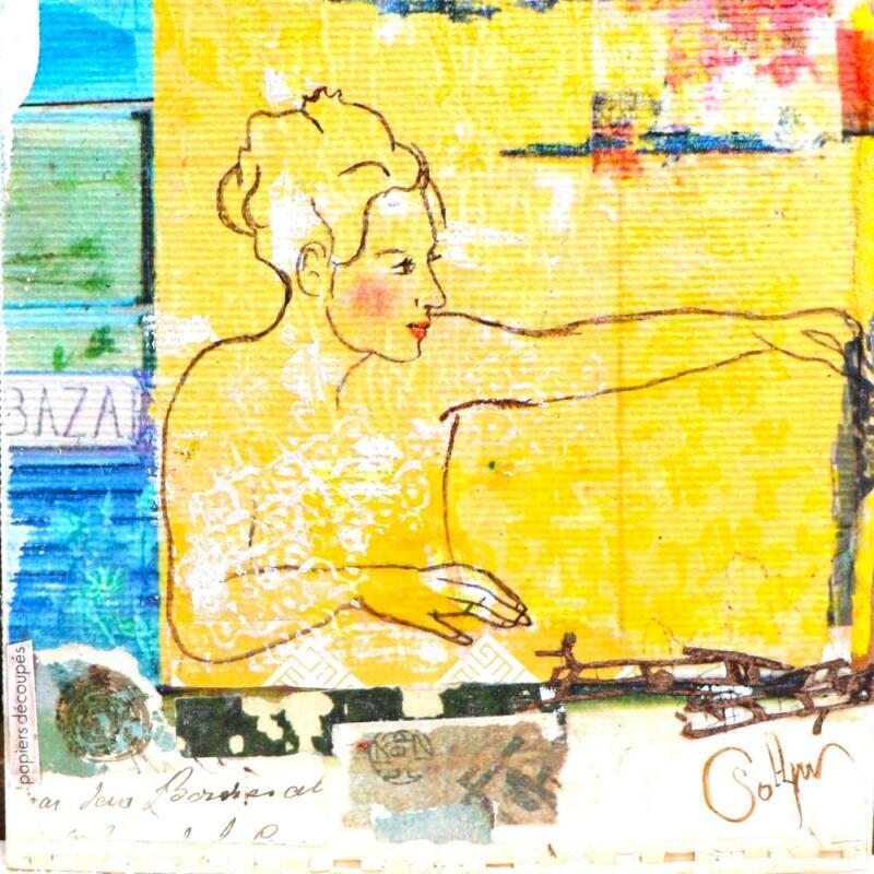 Gemälde MULBERRY von Sablyne | Gemälde Art brut Alltagsszenen Holz Pappe Acryl Collage Tinte Pastell Blattgold Upcycling Papier Pigmente