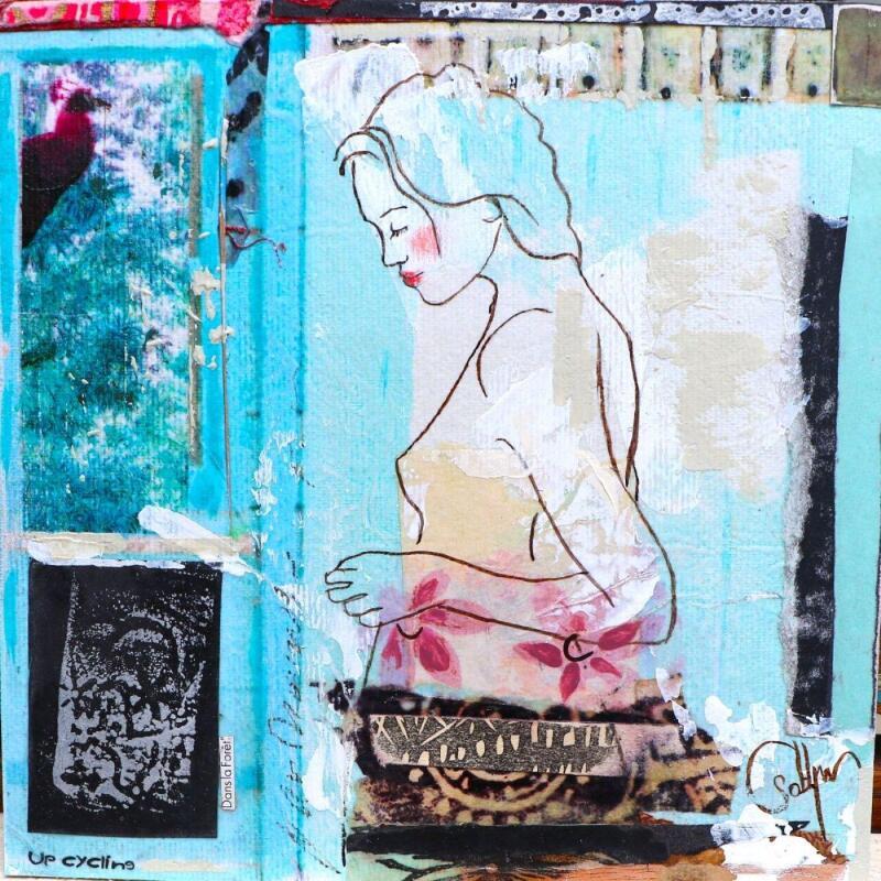 Painting JARDIN SUSPENDU by Sablyne | Painting Raw art Landscapes Nature Life style Wood Cardboard Acrylic Gluing Ink Pastel Gold leaf Upcycling Paper Pigments