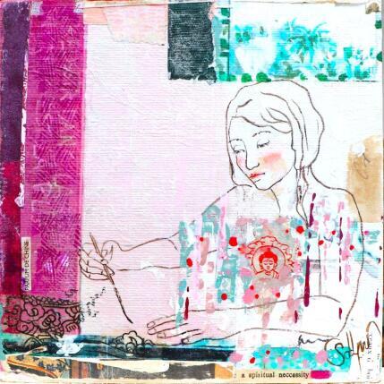 Painting SERENITE by Sablyne | Painting Raw art Acrylic, Cardboard, Gluing, Gold leaf, Ink, Paper, Pastel, Upcycling, Wood Life style, Pop icons