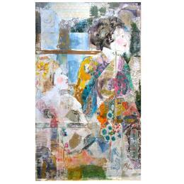 Painting YUKATA by Sablyne | Painting Raw art Acrylic, Cardboard, Gluing, Gold leaf, Ink, Paper, Pastel, Pigments, Upcycling, Wood Life style