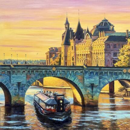 Peinture Pont Neuf at the Sunset par Pigni Diana | Tableau Impressionnisme Huile Architecture, Paysages, Urbain