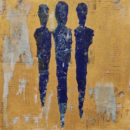 Peinture Trio d'or par Rocco Sophie | Tableau Art Singulier Acrylique, Collage, Sable