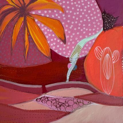 Pintura La rivière aux fils d'or por Lau Blou | Pintura Abstracto Acrílico, Cartón, Collage