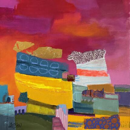 Painting Promenade d'un soir by Lau Blou | Painting Abstract Acrylic, Cardboard, Gluing