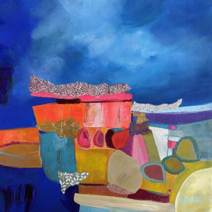 Painting Balade dans les petites mares by Lau Blou | Painting Abstract Acrylic, Cardboard, Gluing