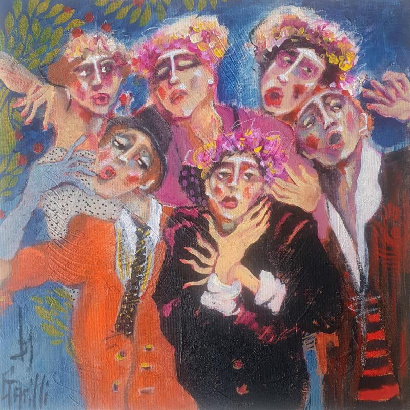 Peinture Gisèle et sa compagnie.  par Garilli Nicole | Tableau Figuratif Scènes de vie Acrylique