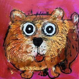 Peinture Orange par Maury Hervé | Tableau Art Singulier Acrylique, Encre, Pigments, Sable Animaux