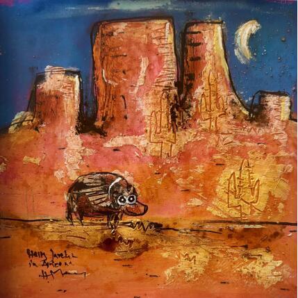 Peinture Javelina at night par Maury Hervé | Tableau Art Singulier Acrylique, Encre, Pigments, Sable Animaux