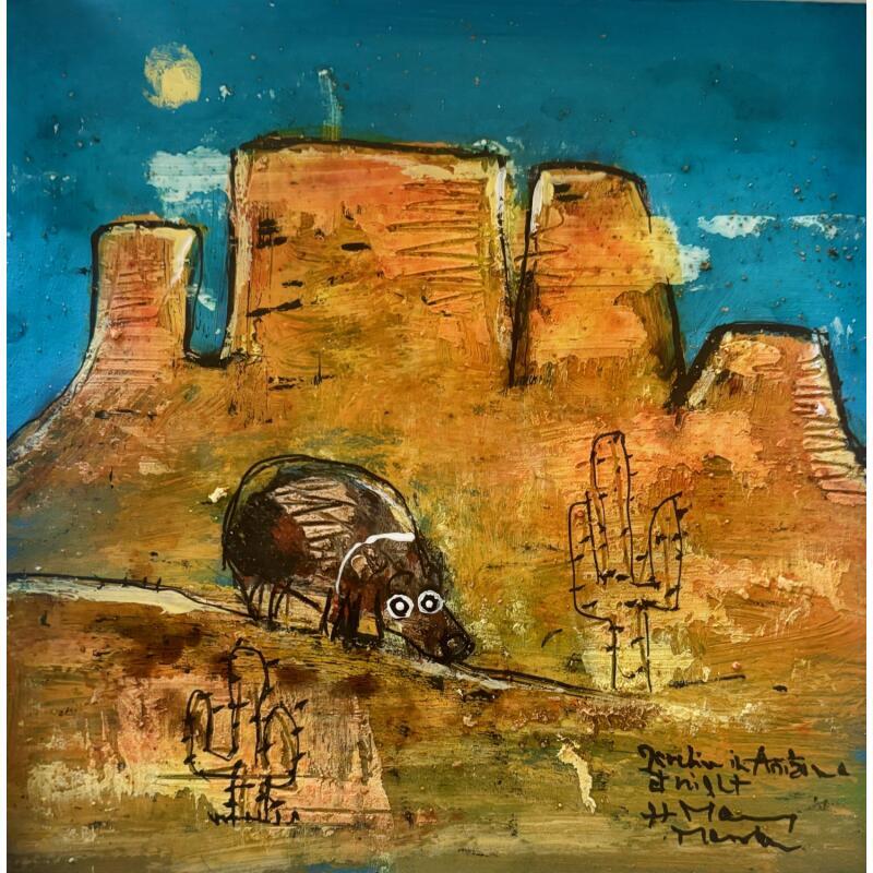 Painting Happy Javelina by Maury Hervé | Painting Raw art Animals Acrylic Ink Sand Pigments