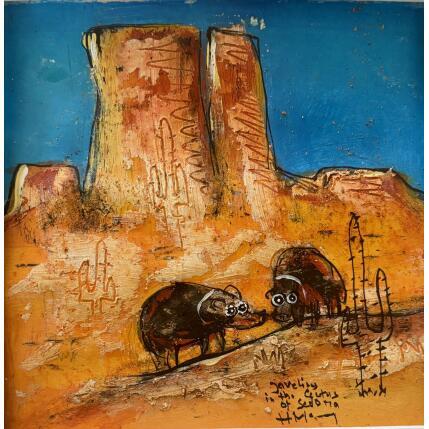 Peinture Couple of Javelina’s par Maury Hervé | Tableau Art Singulier Acrylique, Encre, Pigments, Sable Animaux