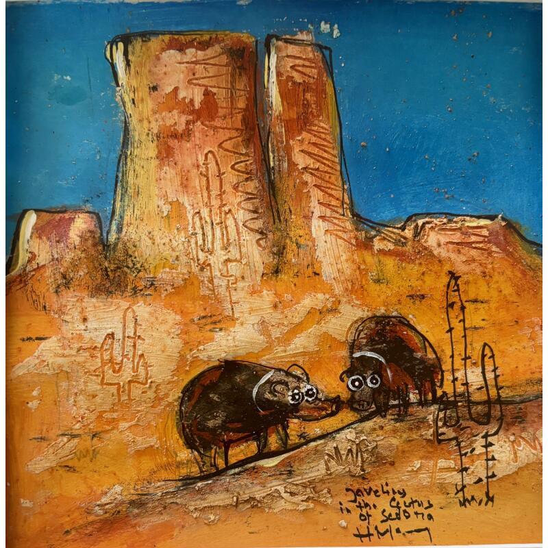 Painting Couple of Javelina’s by Maury Hervé | Painting Raw art Animals Acrylic Ink Sand Pigments