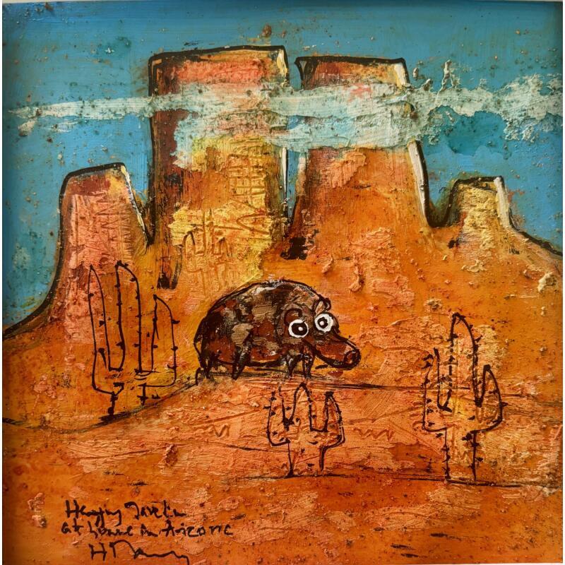 Painting Javelina in the clouds by Maury Hervé | Painting Raw art Animals Acrylic Ink Sand Pigments
