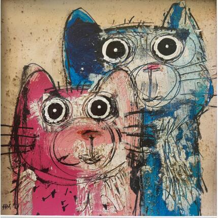 Peinture Nice couple par Maury Hervé | Tableau Art Singulier Acrylique, Encre, Pigments, Sable Animaux