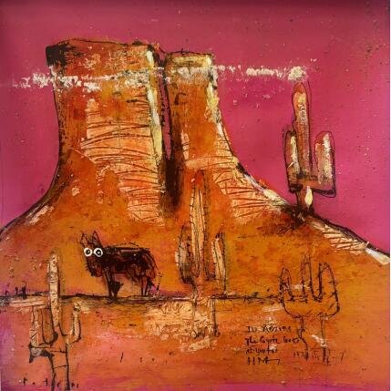 Peinture Smiling coyote par Maury Hervé | Tableau Art Singulier Acrylique, Encre, Pigments, Sable Animaux