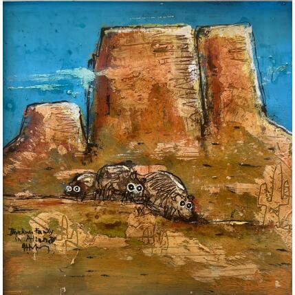 Peinture Family of Javelinas par Maury Hervé | Tableau Art Singulier Encre, Pigments, Sable Animaux