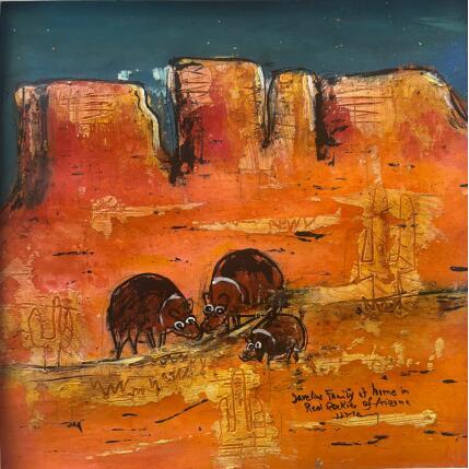 Peinture At night in AZ par Maury Hervé | Tableau Art Singulier Acrylique, Encre, Pigments, Sable Animaux