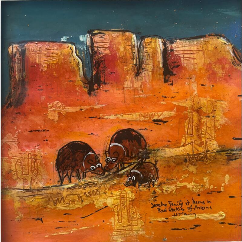 Painting At night in AZ by Maury Hervé | Painting Raw art Animals Acrylic Ink Sand Pigments