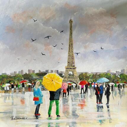Peinture Le Trocadéro sous la pluie par Lallemand Yves | Tableau Figuratif Acrylique Urbain