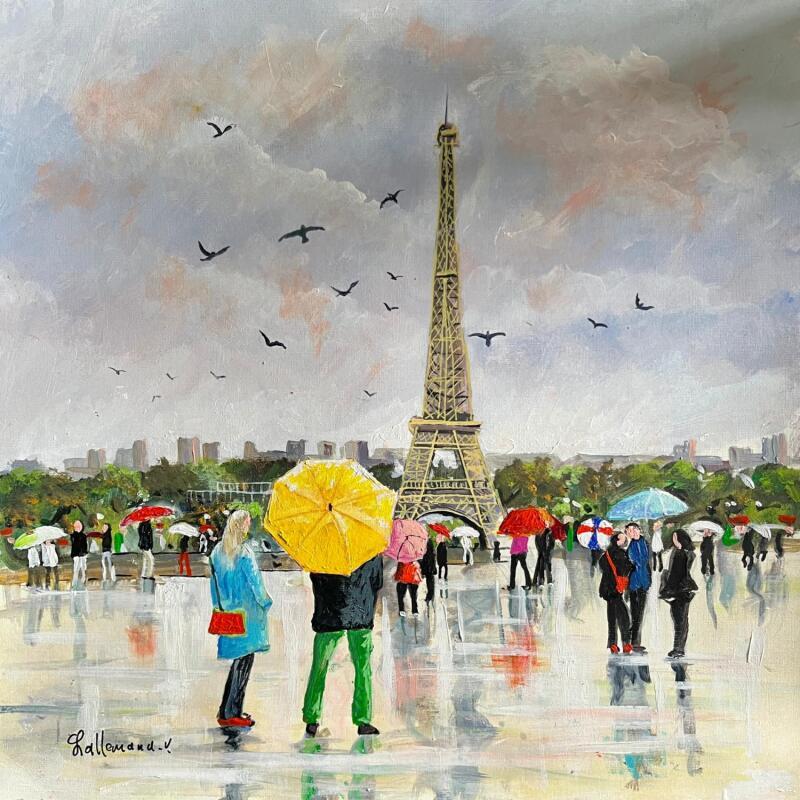 Peinture Le Trocadéro sous la pluie par Lallemand Yves | Tableau Figuratif Urbain Acrylique