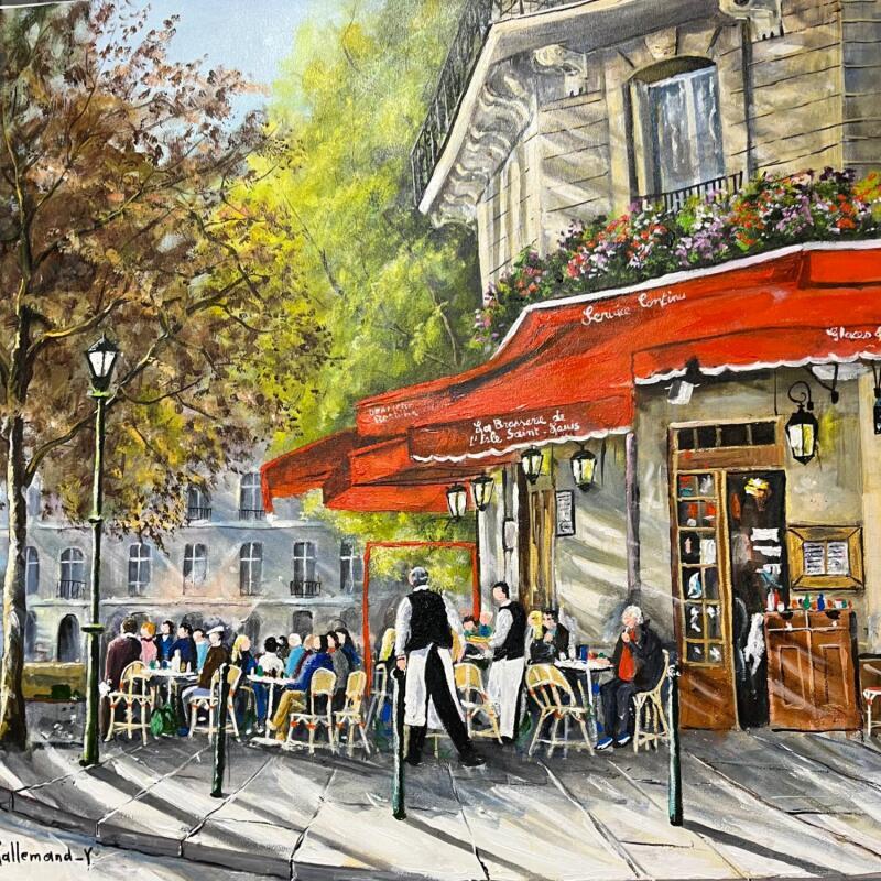 Peinture Brasserie Isle Saint Louis Paris par Lallemand Yves | Tableau Figuratif Urbain Acrylique