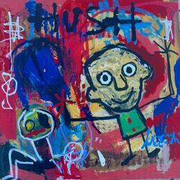 Painting HUSH by Zaïdi Larbi | Painting Raw art Acrylic, Pastel, Posca