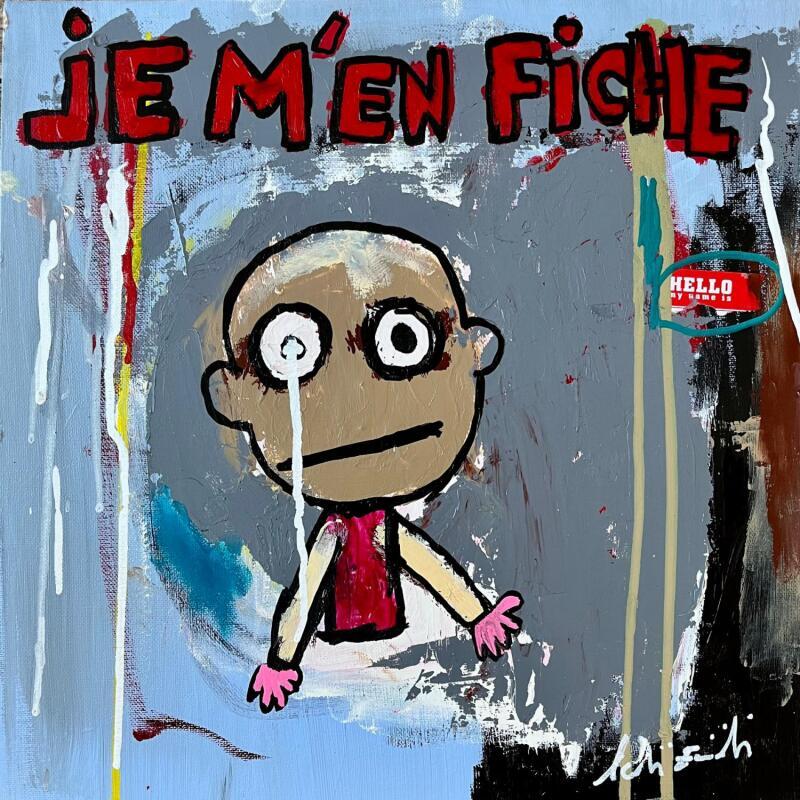 Painting JE M’EN FICHE  by Zaïdi Larbi | Painting Raw art Acrylic Posca Pastel