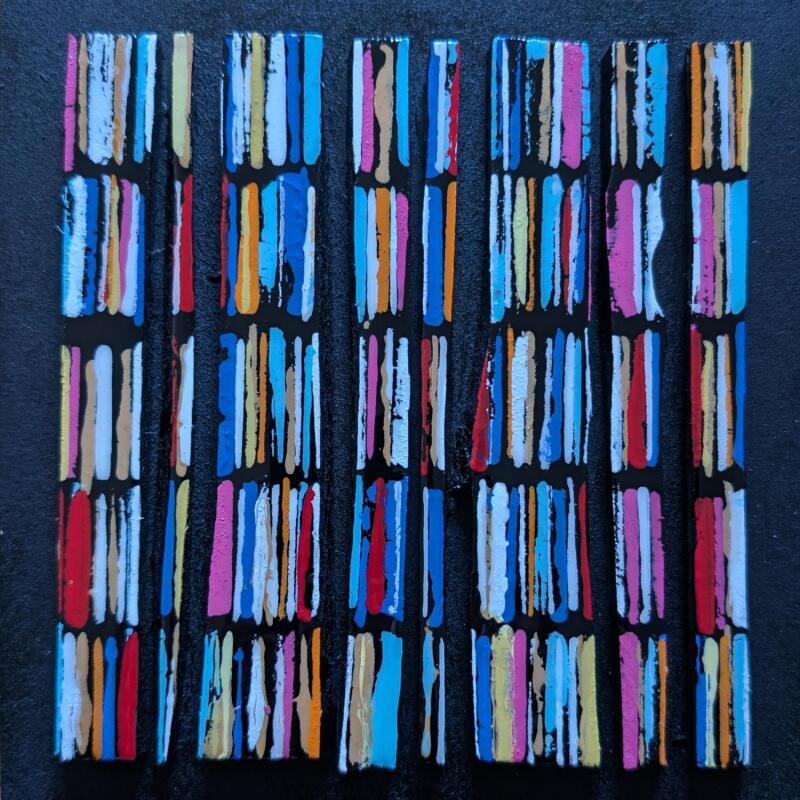 Peinture Bc7 street rouge ocre bleu par Langeron Luc | Tableau Matiérisme Bois Acrylique Résine