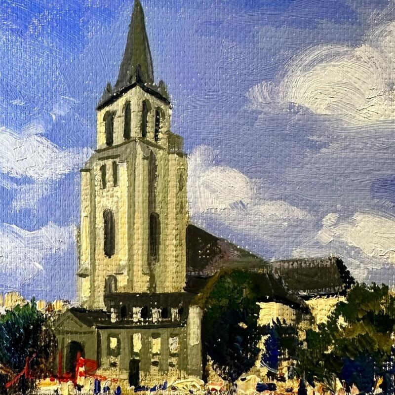 Peinture Saint-Germain-des-Prés in Sunlight par Xanlar | Tableau Impressionnisme Société Paysages Architecture Huile