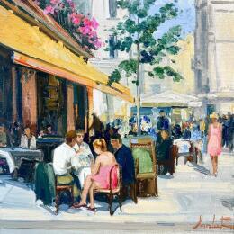 Peinture Midday Espresso par Xanlar | Tableau Impressionnisme Huile Scènes de vie, Société, Urbain