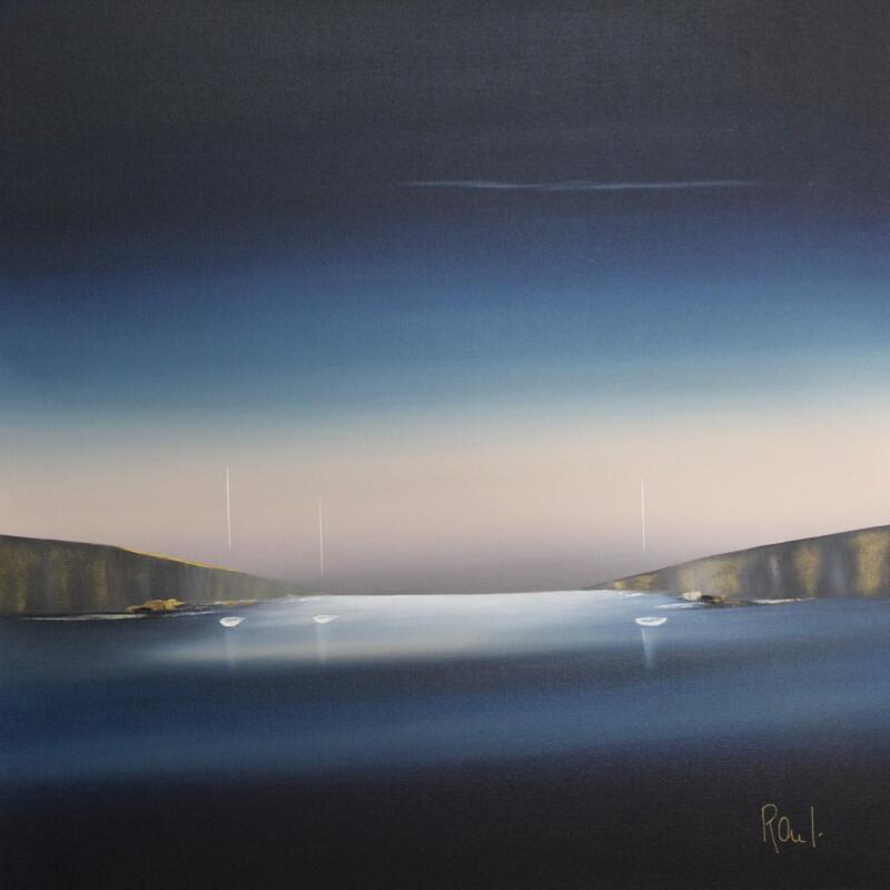 Peinture Douceur marine 77 par Roussel Marie-Ange et Fanny | Tableau Figuratif Marine Minimaliste Huile