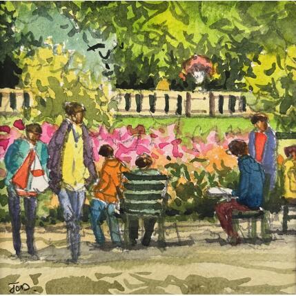 Peinture Les Jardins de paris par Decoudun Jean charles | Tableau Figuratif Aquarelle Urbain