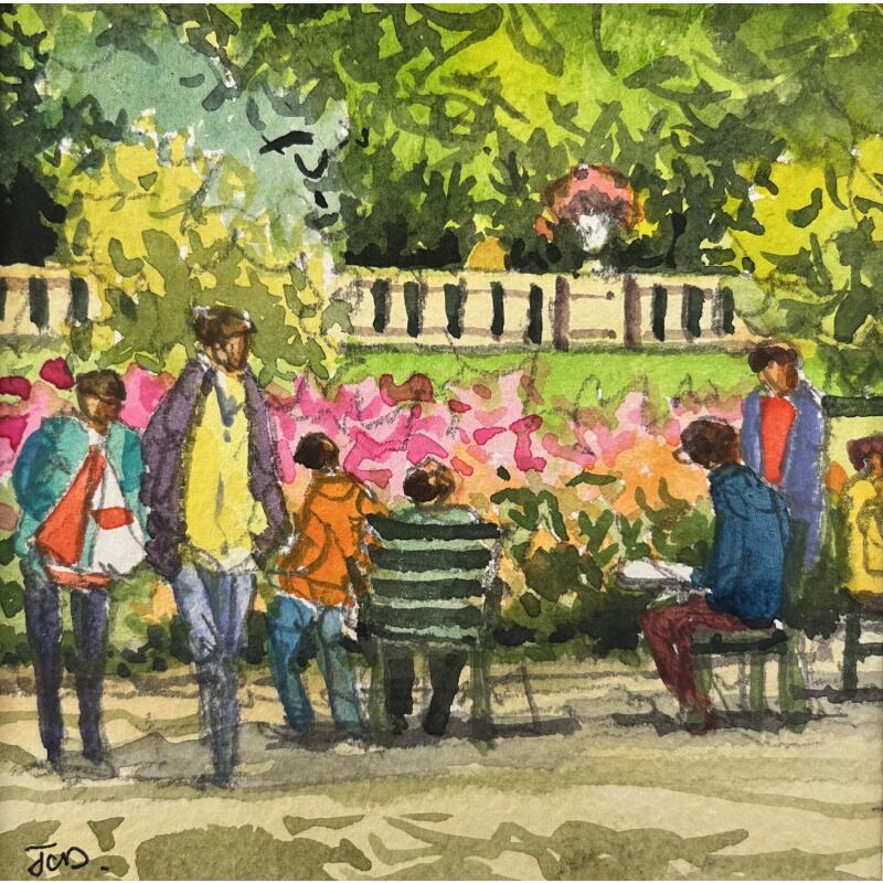 Peinture Les Jardins de paris par Decoudun Jean charles | Tableau Figuratif Urbain Aquarelle
