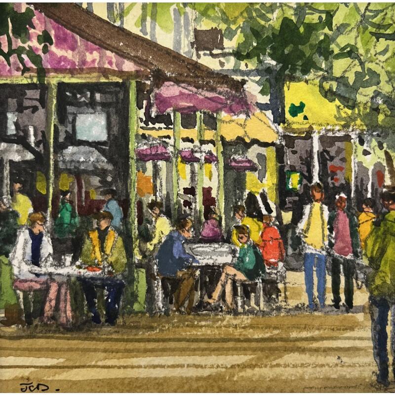 Painting Des bars dans le Marais, Paris by Decoudun Jean charles | Painting Figurative Urban Watercolor