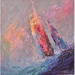 Painting Sailboats in the wind by Petras Ivica | Painting Impressionism Oil Landscapes