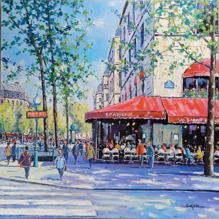 Gemälde TERRASSE PLACE DU CHATELET A PARIS von Euger | Gemälde Figurativ Öl Alltagsszenen, Gesellschaft, Urban